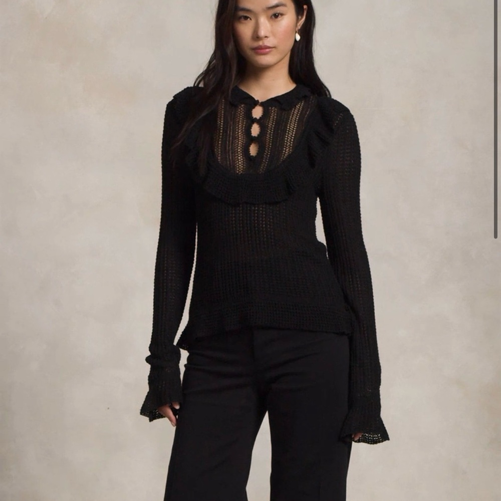 Ralph Lauren Black Crochet Knit Sweater Top